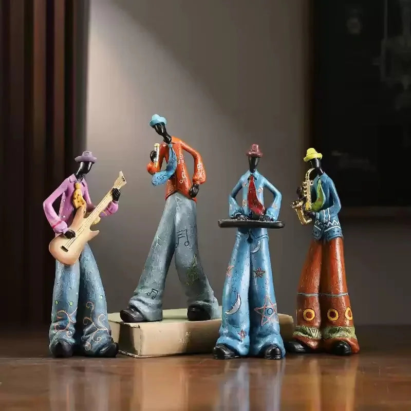 Retro Bookshelf Band Figurines - Cute Cartoon Home Decor Gifts artistic home accessories Figurine guitarist figurine Home decor music lover gift Sculpture