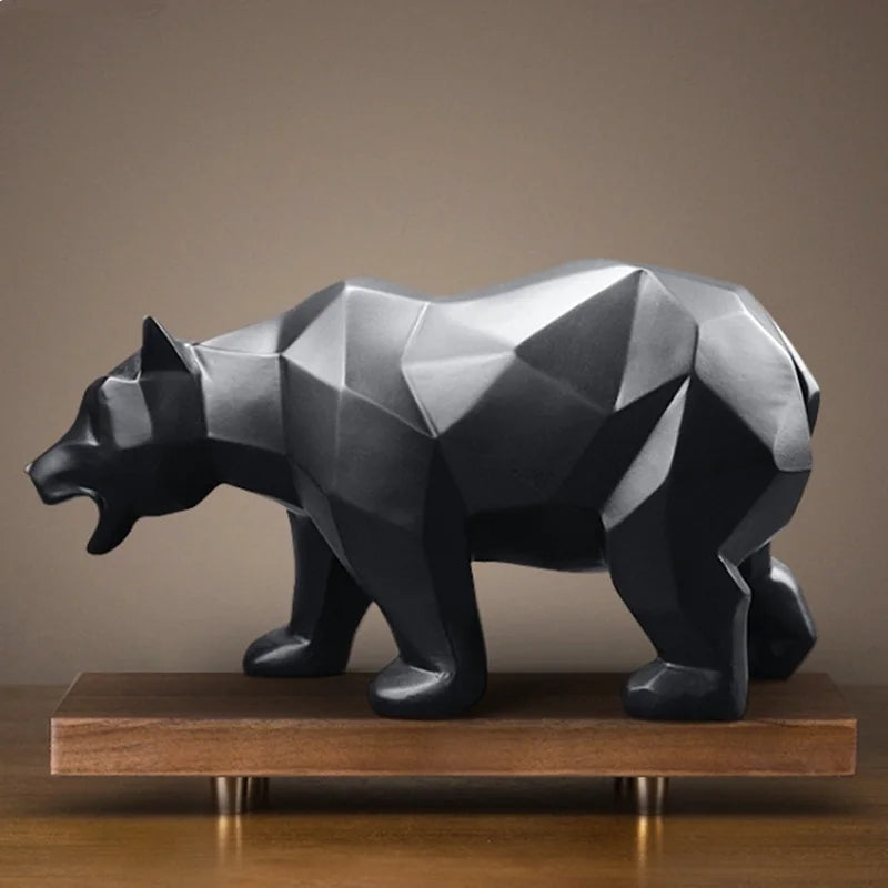 Geometric Black Bear Resin Statue