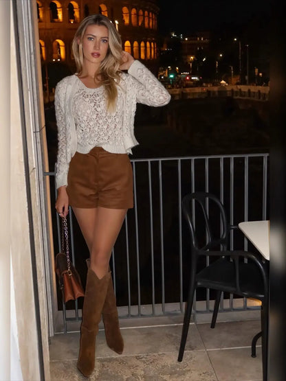 Suedelle Retro High-Waist Shorts