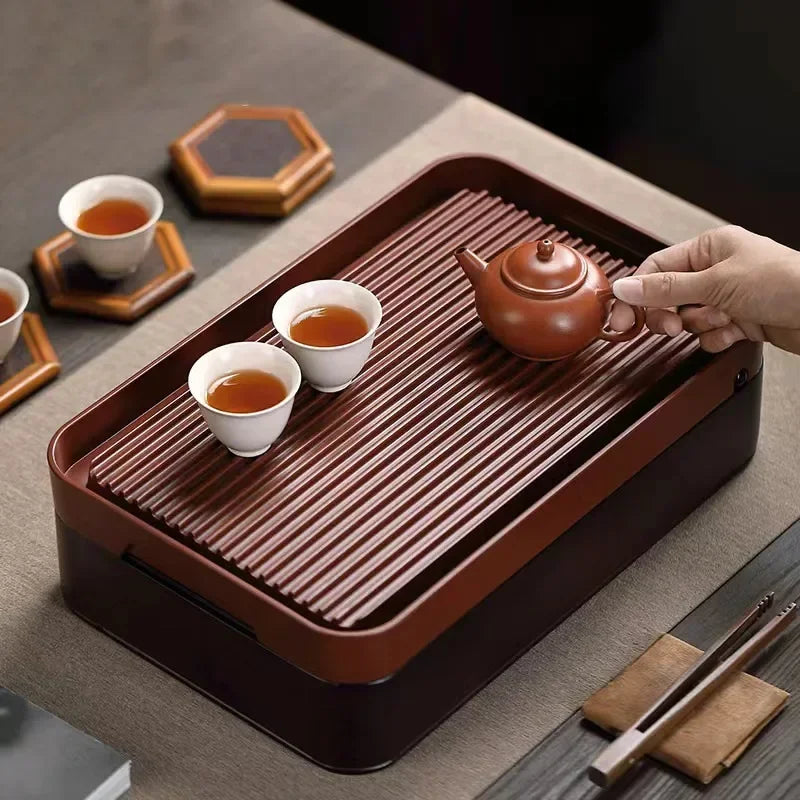 Multifunctional Bamboo Tea Tray with Drainage