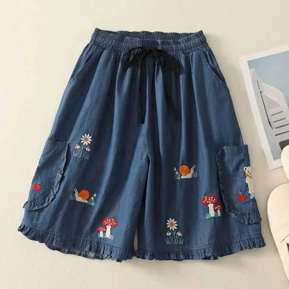 Denimelle Ruffle Waist Shorts