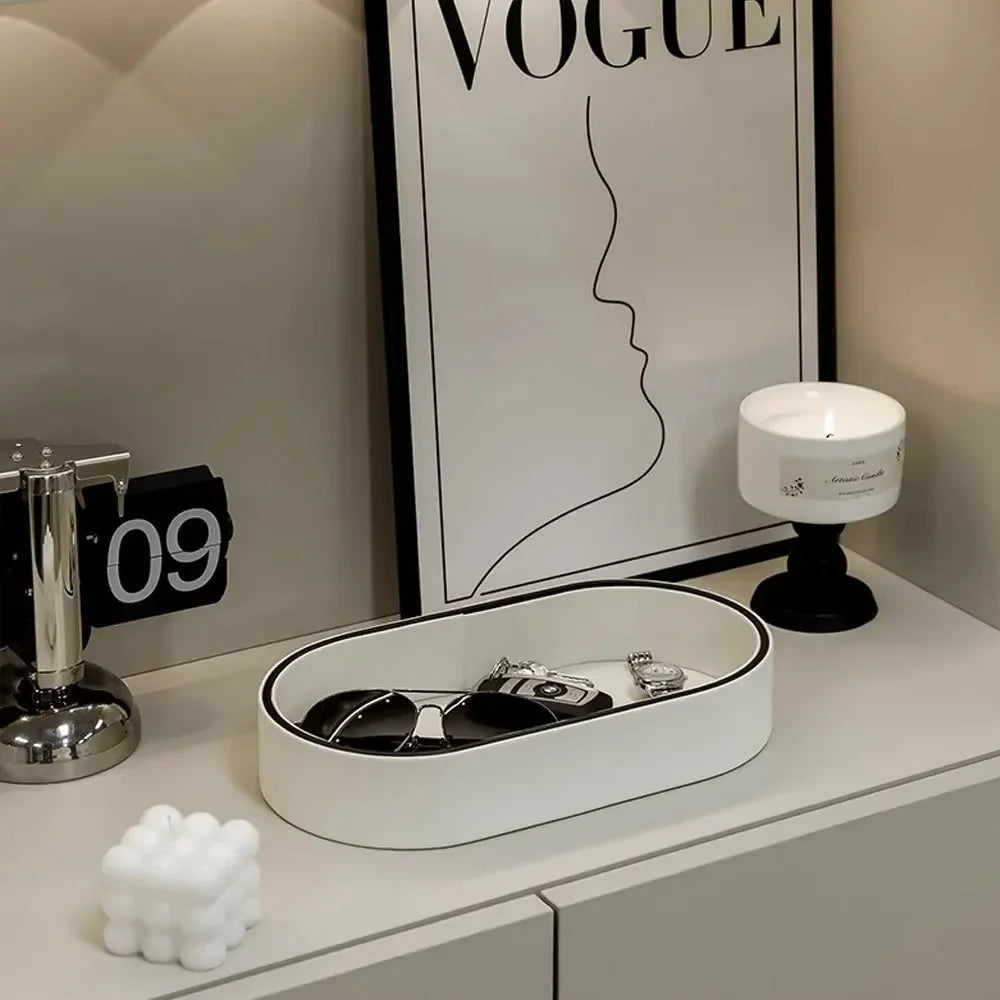 PU Leather Valet Tray for Entryway, Jewelry, and Desk Organization