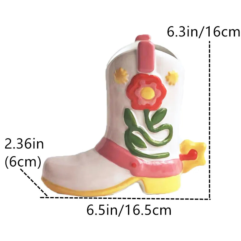 Ceramic Cowboy Boot Flower Vase