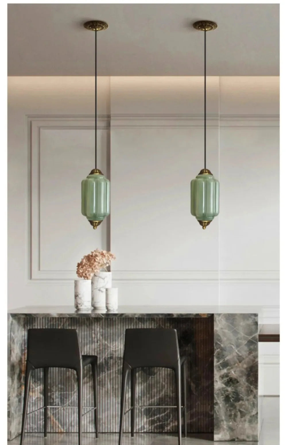 Suspension vintage en verre strié