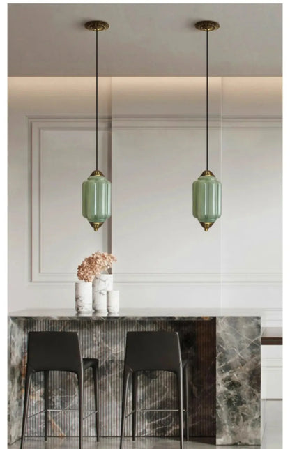 Suspension vintage en verre strié