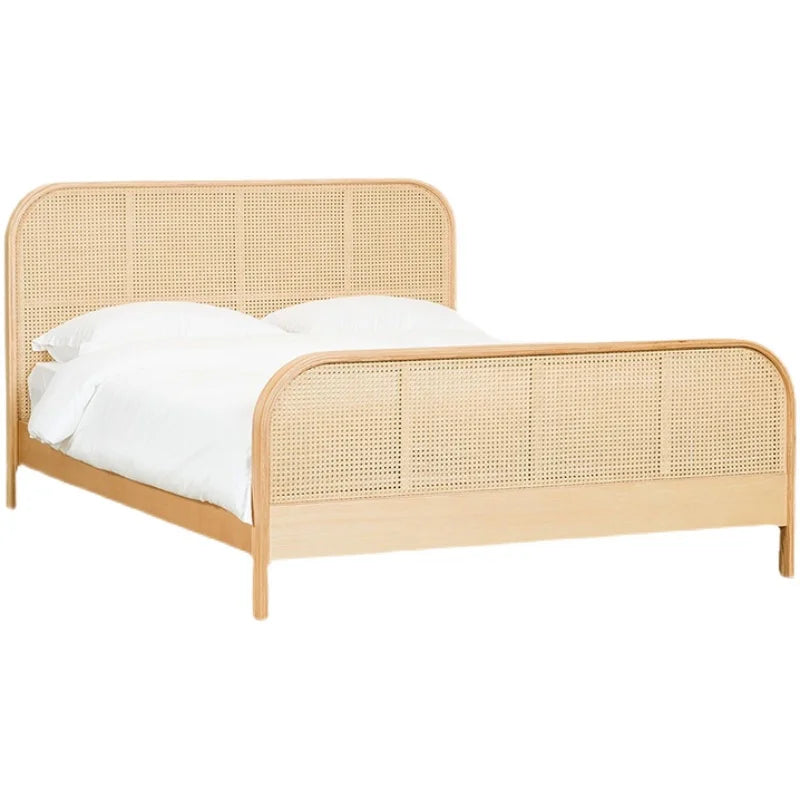 Natural Teak Wood Bed Rattan Headboard