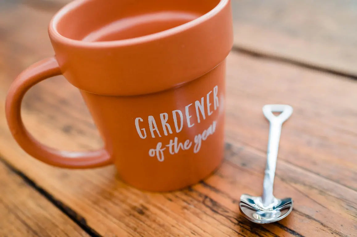 Gardener Of The Year Plant Pot Mug with Shovel Spoon