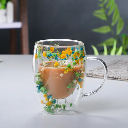 2 Stück doppelwandige Glasbecher mit Trockenblumen