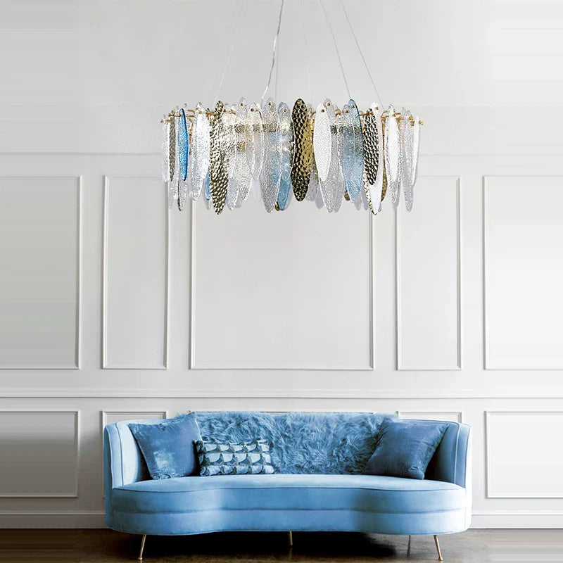 Lustre artistique en verre vague bleue