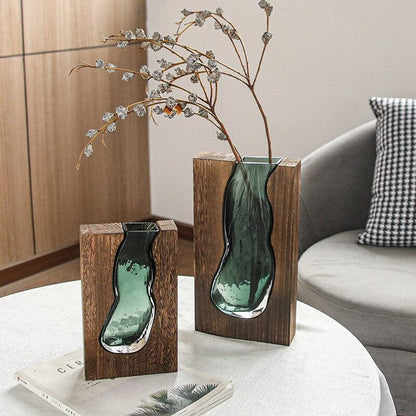 Sea Glass & Wood Vase