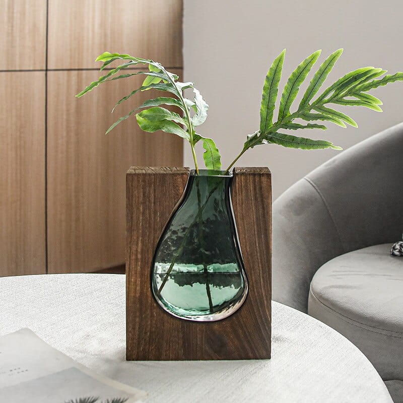 Sea Glass & Wood Vase