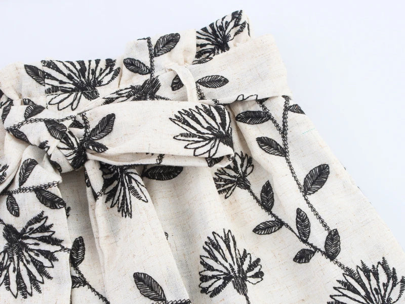 Floréline Tie-Waist Embroidery Shorts