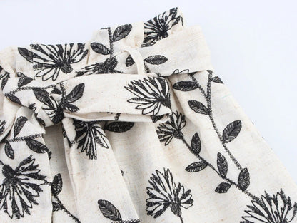 Floréline Tie-Waist Embroidery Shorts