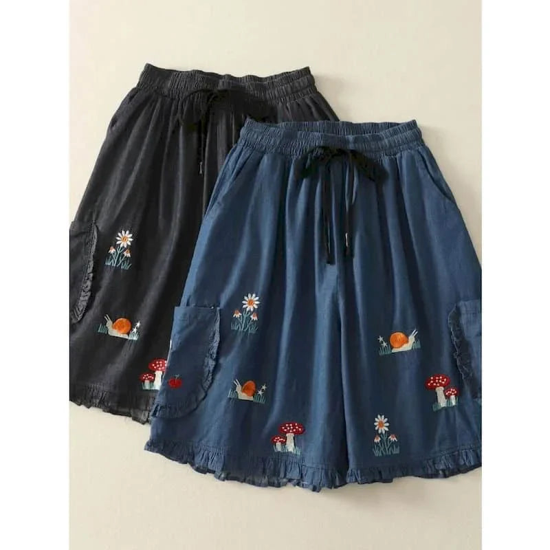 Denimelle Ruffle Waist Shorts
