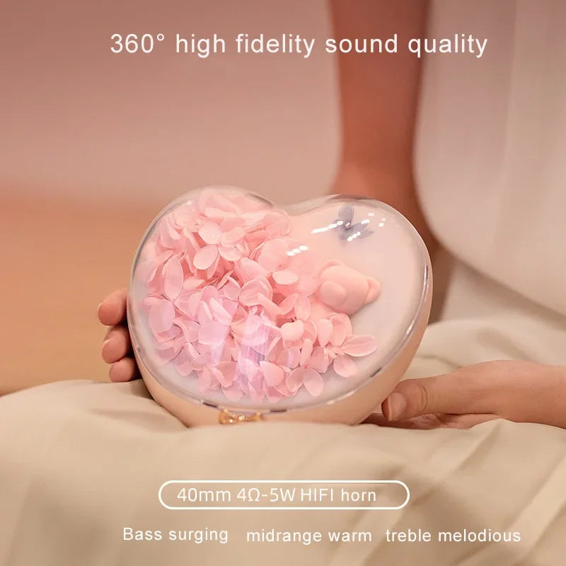Romantic Heart Shaped Bluetooth Speaker with Eternal Flowers