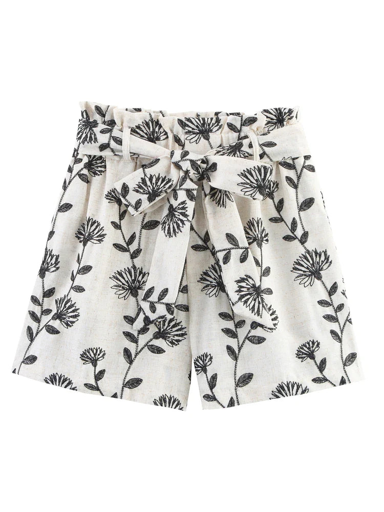 Floréline Tie-Waist Embroidery Shorts