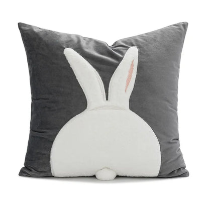 Cartoon Rabbit Floral Cushion Cover