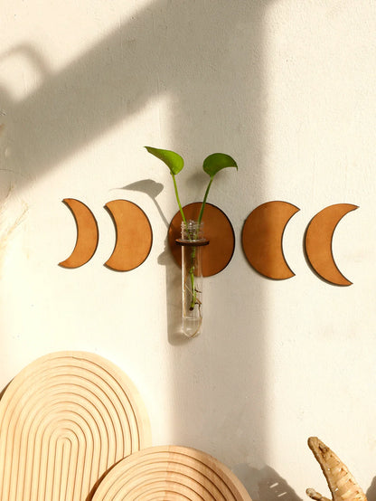 Suspension murale phases de la lune avec vase en verre