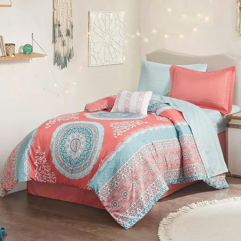 Coral Boho Bedding Set