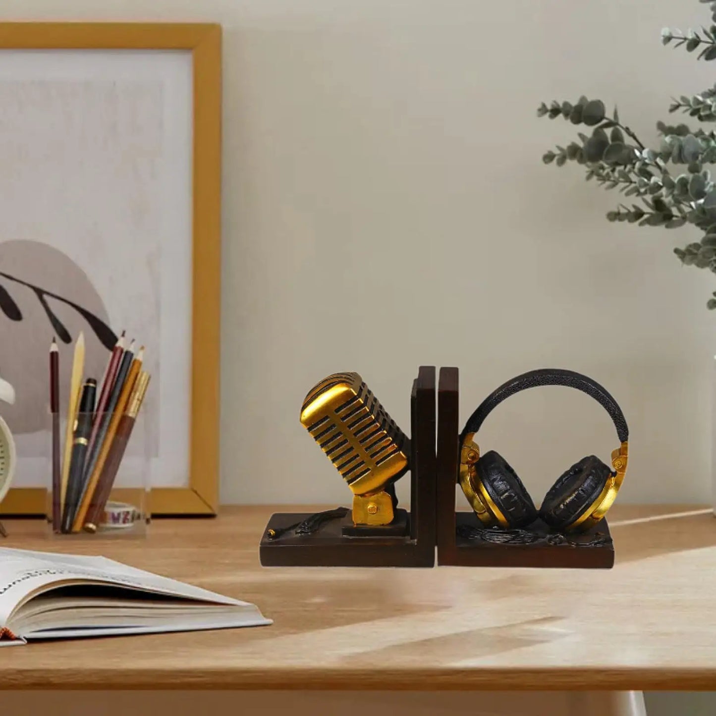 Microphone Headset Bookends - Unique Resin Desk Decor bookend Living Room Table