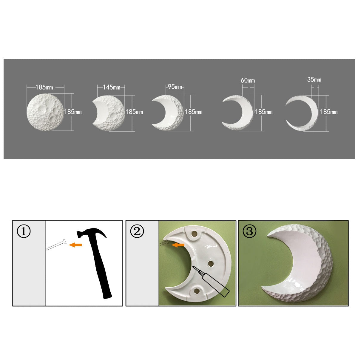 Ceramic Simulation Moon Phases Wall Decor