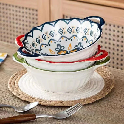 Scallop Edge Ceramic Handle Bowls