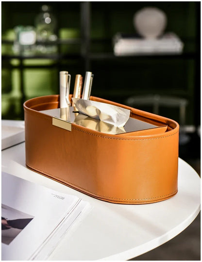 Luxury Leather Tissue Box Organizer for Living Room and Desktop
