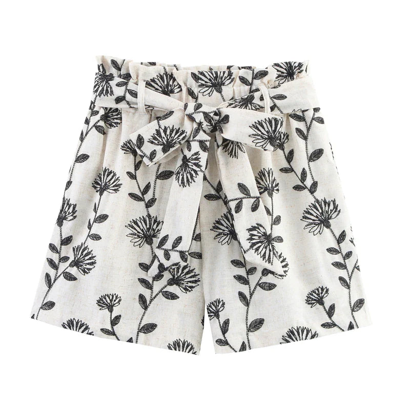 Floréline Tie-Waist Embroidery Shorts