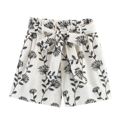 Floréline Tie-Waist Embroidery Shorts