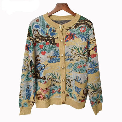 Jungle Patern Knitted Cardigan