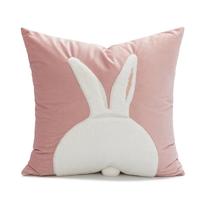 Cartoon Rabbit Floral Cushion Cover