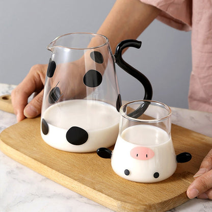 Cute Cow Glass Pitcher with Cup