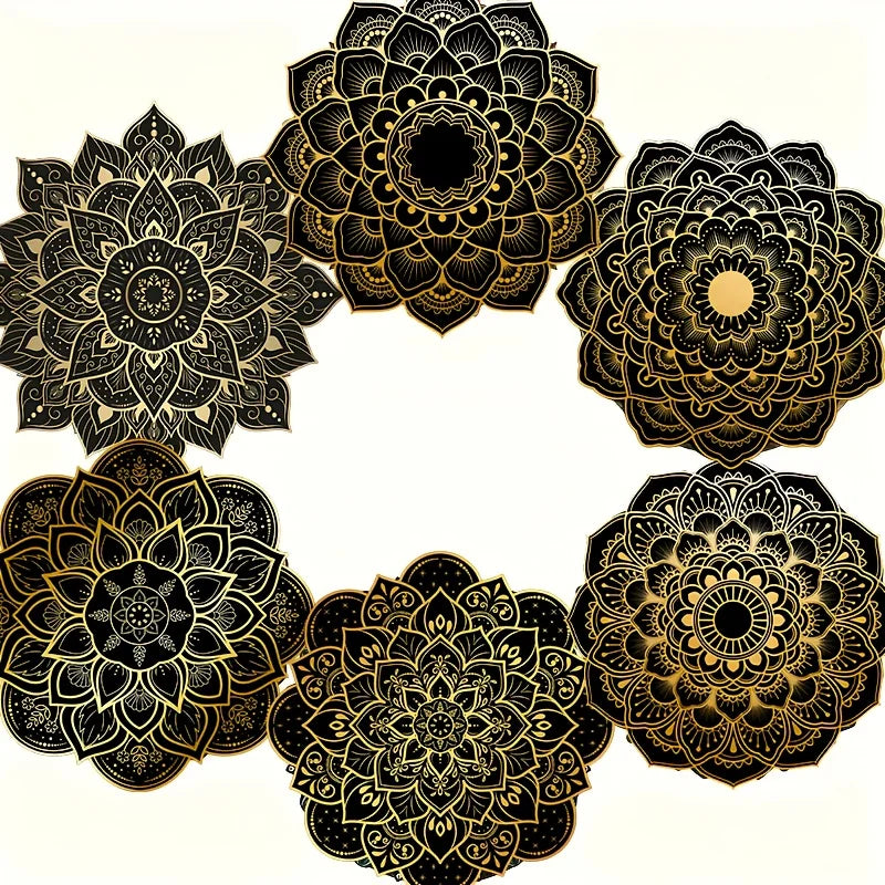 Set of 6 Black and Gold Mandala Coasters