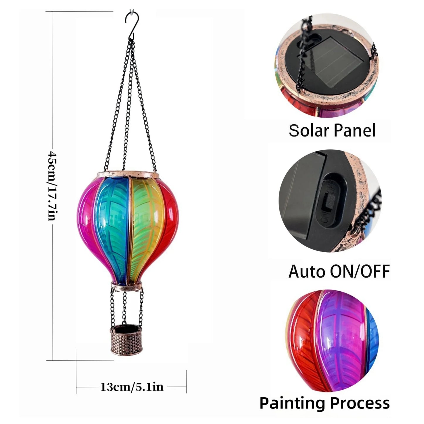 Lampe solaire montgolfière arc-en-ciel