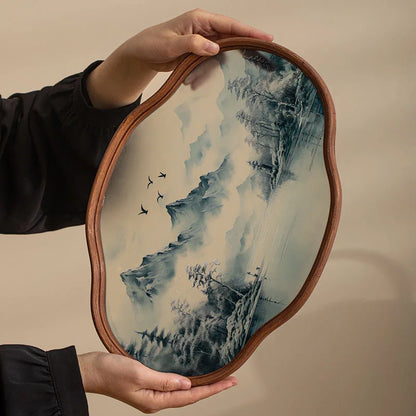 Teetablett aus Bambusholz und Glas 