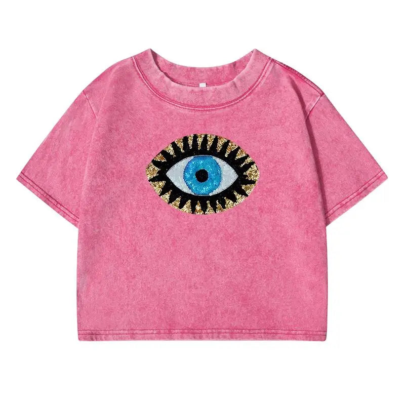 T-shirt court bleu mauvais œil