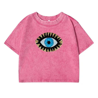 T-shirt court bleu mauvais œil