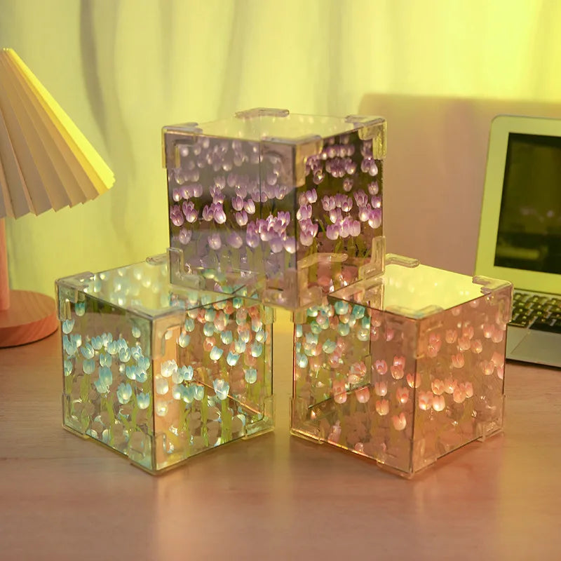 Lampada cubo di mare con fiori di tulipano fai da te