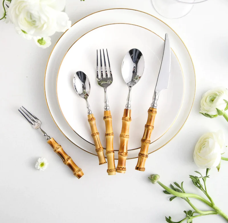 Ensemble de couverts en bambou et acier inoxydable Arashiyama