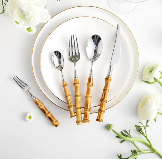 Ensemble de couverts en bambou et acier inoxydable Arashiyama