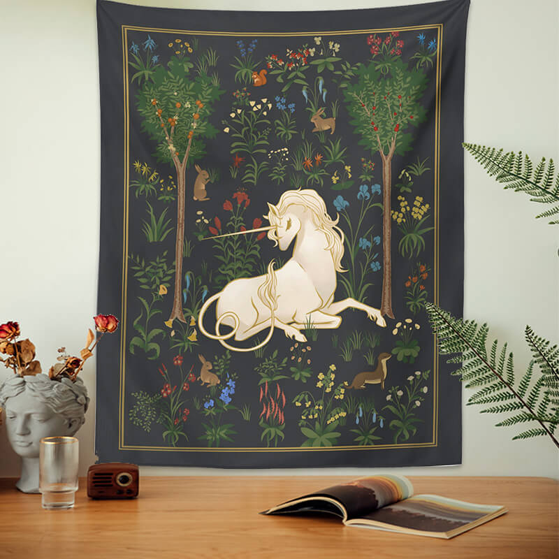 Unicorn in a Magic Forest Tapestry