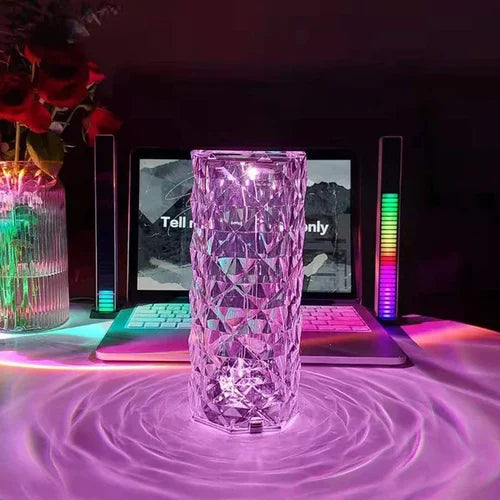 Lampe en cristal rose à commande tactile
