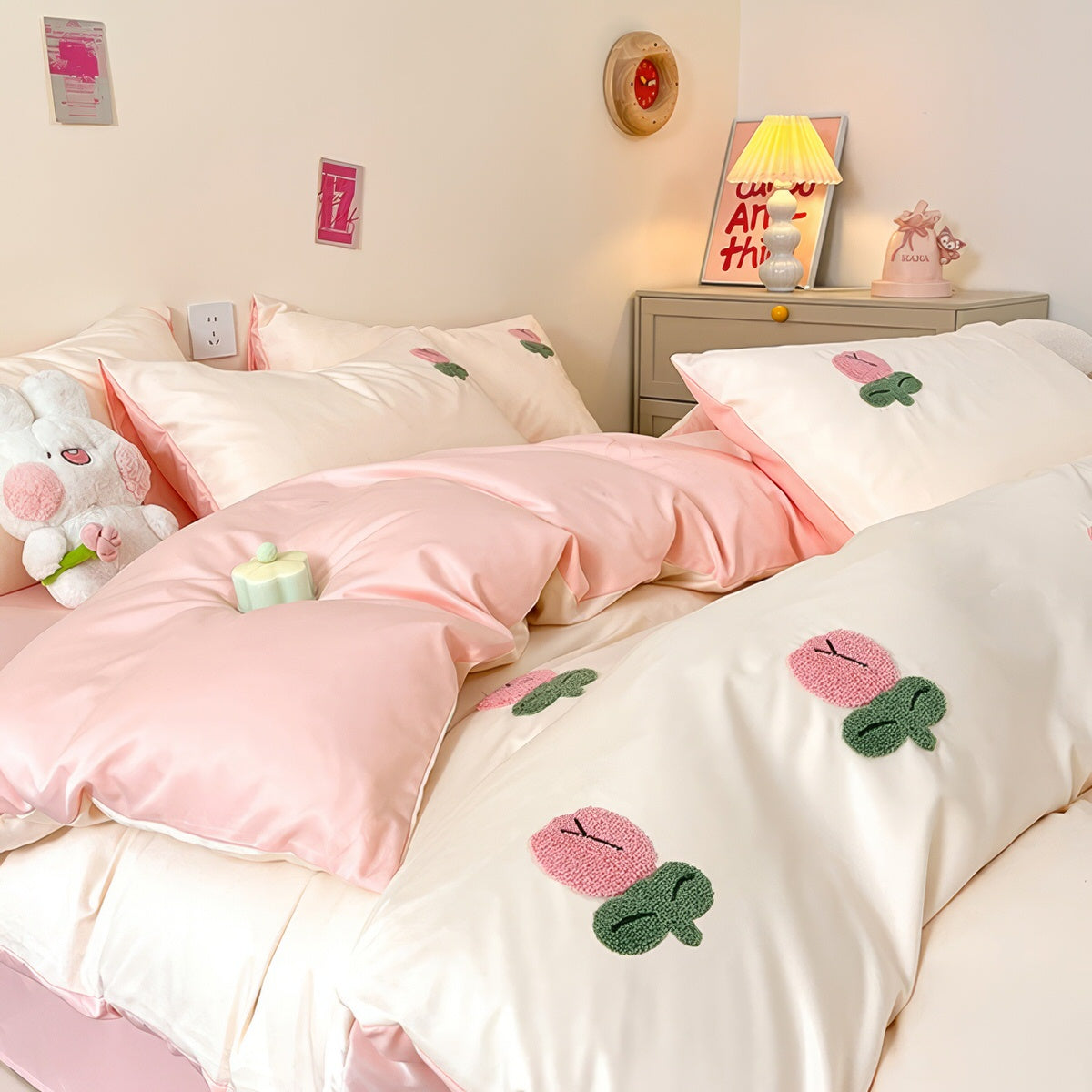 Tulip Flower Embroidered Bedding Set