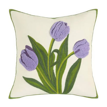Housse de coussin brodée Jardin de tulipes