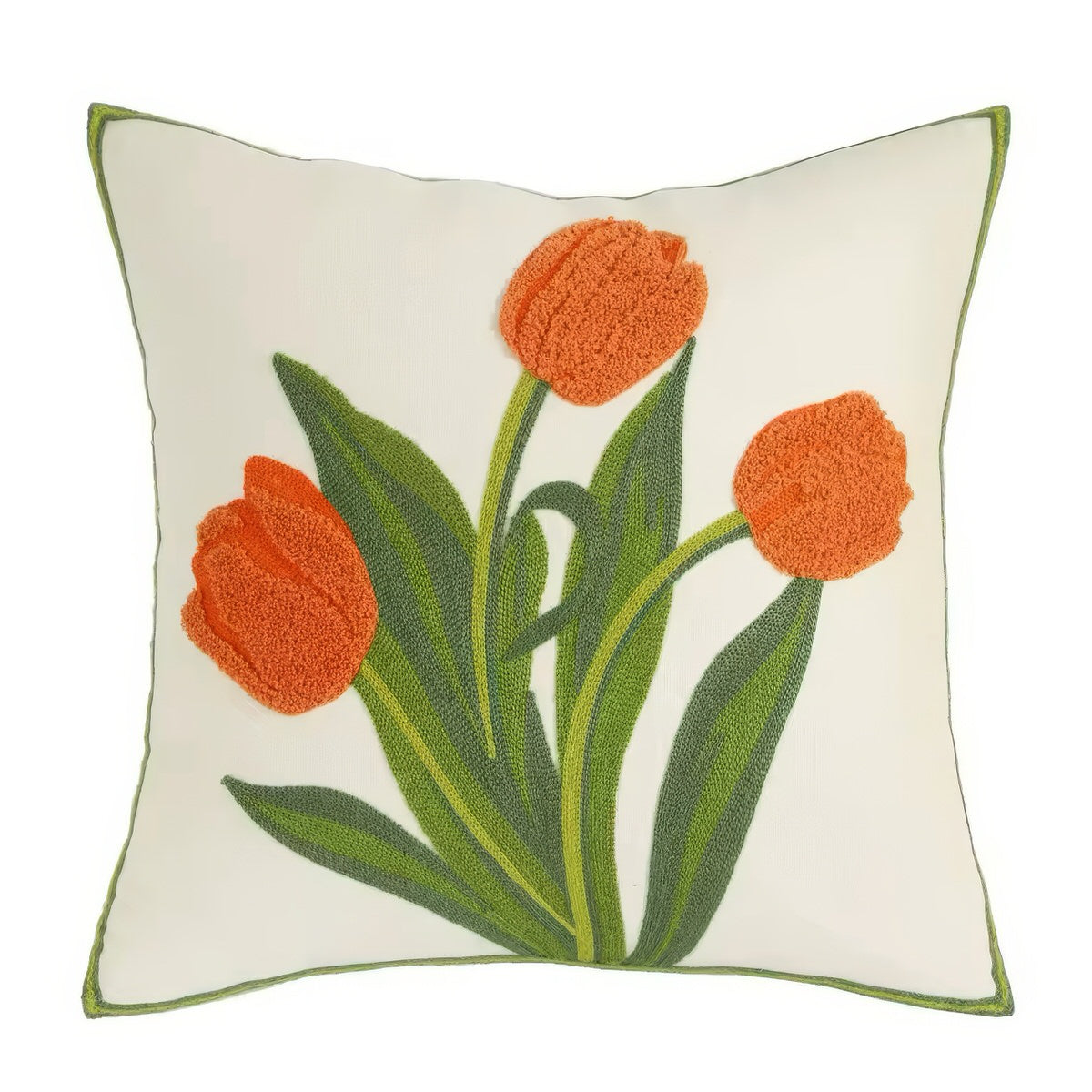 Housse de coussin brodée Jardin de tulipes