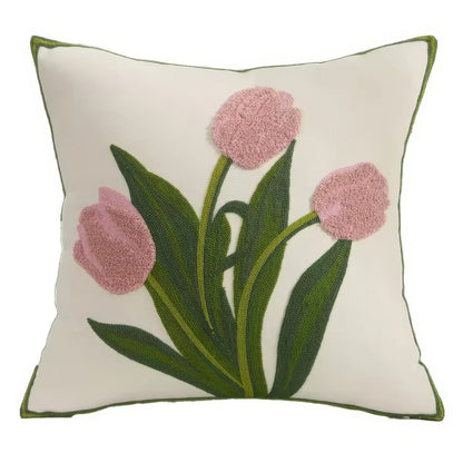 Housse de coussin brodée Jardin de tulipes