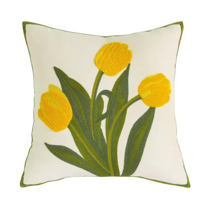 Housse de coussin brodée Jardin de tulipes
