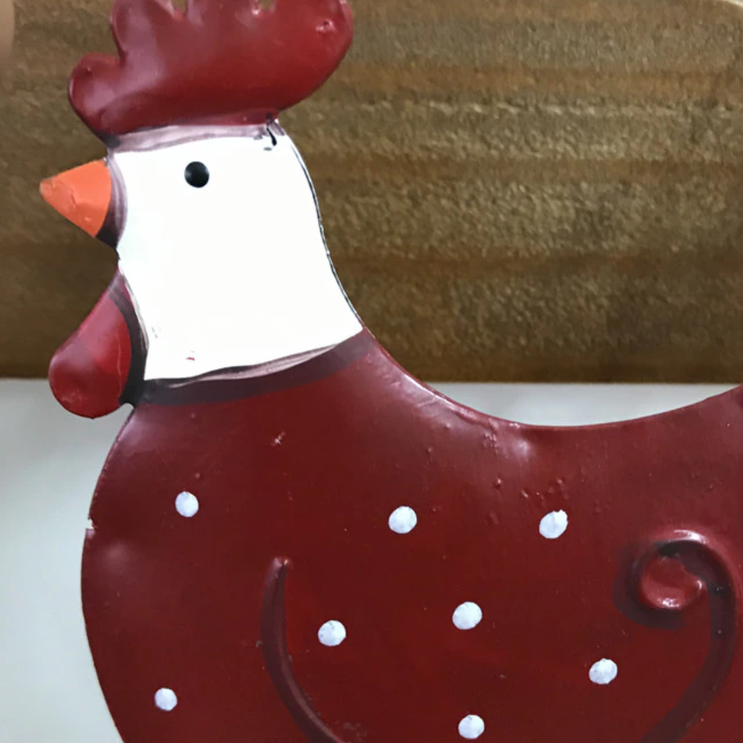 Iron Chicken with white polka dots