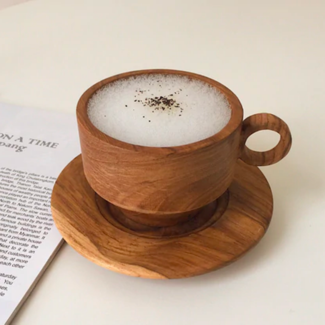 Natural Wood Coffee Cup with Handle