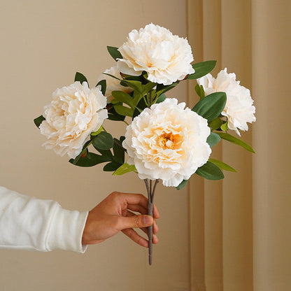 Flores artificiales de peonía de 5 cabezas grandes